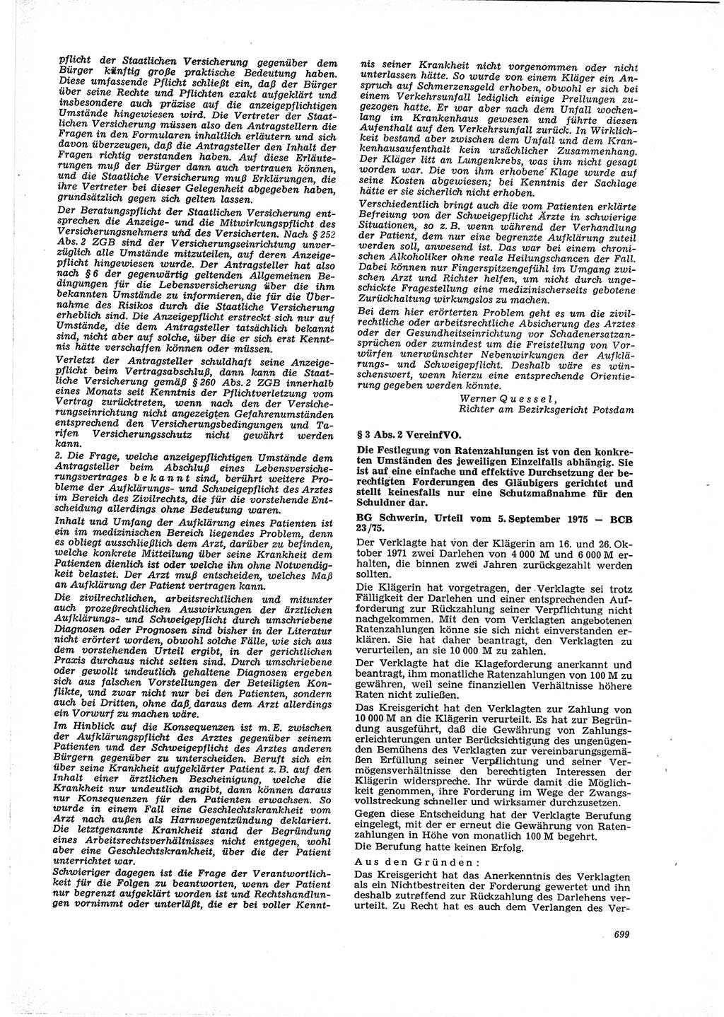 Neue Justiz (NJ), Zeitschrift für Recht und Rechtswissenschaft [Deutsche Demokratische Republik (DDR)], 29. Jahrgang 1975, Seite 699 (NJ DDR 1975, S. 699)