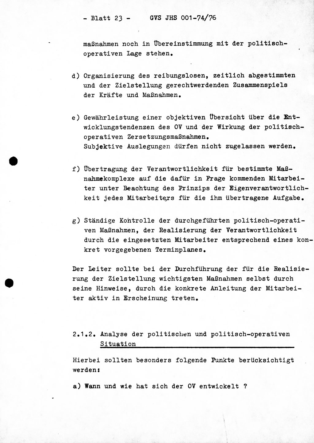 Diplomarbeit Hauptmann Joachim Tischendorf (HA ⅩⅩ), Ministerium für Staatssicherheit (MfS) der Deutschen Demokratischen Republik (DDR), Juristische Hochschule (JHS), Geheime Verschlußsache (GVS) 001-74/76, Potsdam 1976, Seite 23 (Dipl.-Arb. MfS DDR JHS GVS 001-74/76 1976, S. 23)
