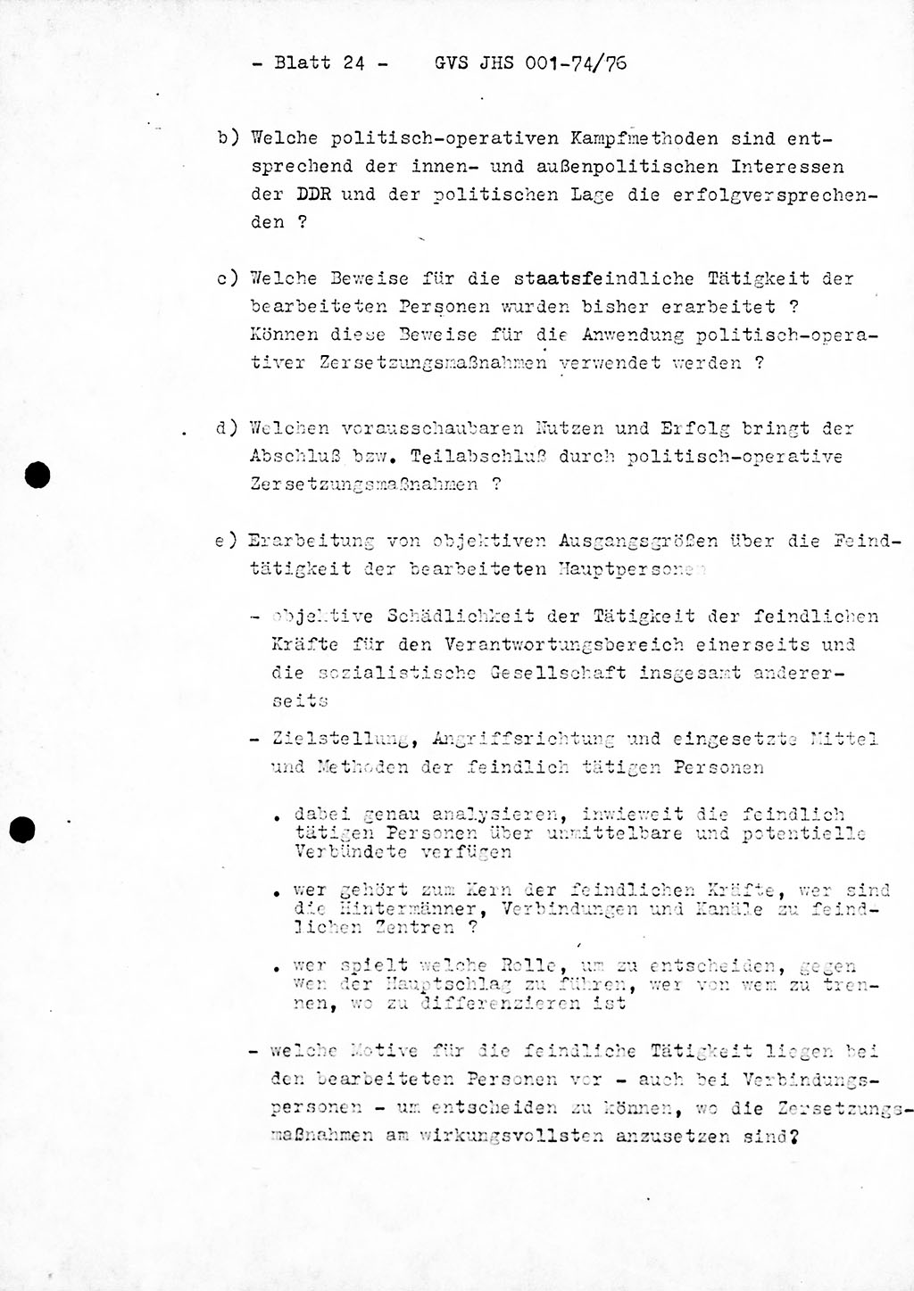 Diplomarbeit Hauptmann Joachim Tischendorf (HA ⅩⅩ), Ministerium für Staatssicherheit (MfS) der Deutschen Demokratischen Republik (DDR), Juristische Hochschule (JHS), Geheime Verschlußsache (GVS) 001-74/76, Potsdam 1976, Seite 24 (Dipl.-Arb. MfS DDR JHS GVS 001-74/76 1976, S. 24)