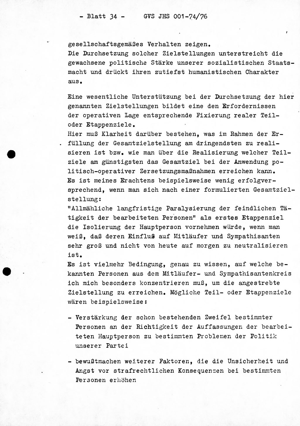 Diplomarbeit Hauptmann Joachim Tischendorf (HA ⅩⅩ), Ministerium für Staatssicherheit (MfS) der Deutschen Demokratischen Republik (DDR), Juristische Hochschule (JHS), Geheime Verschlußsache (GVS) 001-74/76, Potsdam 1976, Seite 34 (Dipl.-Arb. MfS DDR JHS GVS 001-74/76 1976, S. 34)