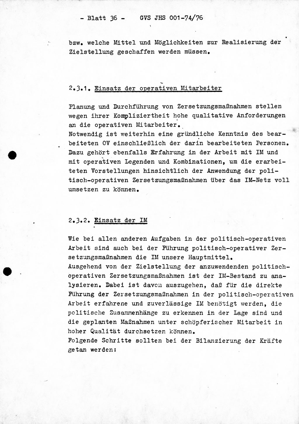 Diplomarbeit Hauptmann Joachim Tischendorf (HA ⅩⅩ), Ministerium für Staatssicherheit (MfS) der Deutschen Demokratischen Republik (DDR), Juristische Hochschule (JHS), Geheime Verschlußsache (GVS) 001-74/76, Potsdam 1976, Seite 36 (Dipl.-Arb. MfS DDR JHS GVS 001-74/76 1976, S. 36)