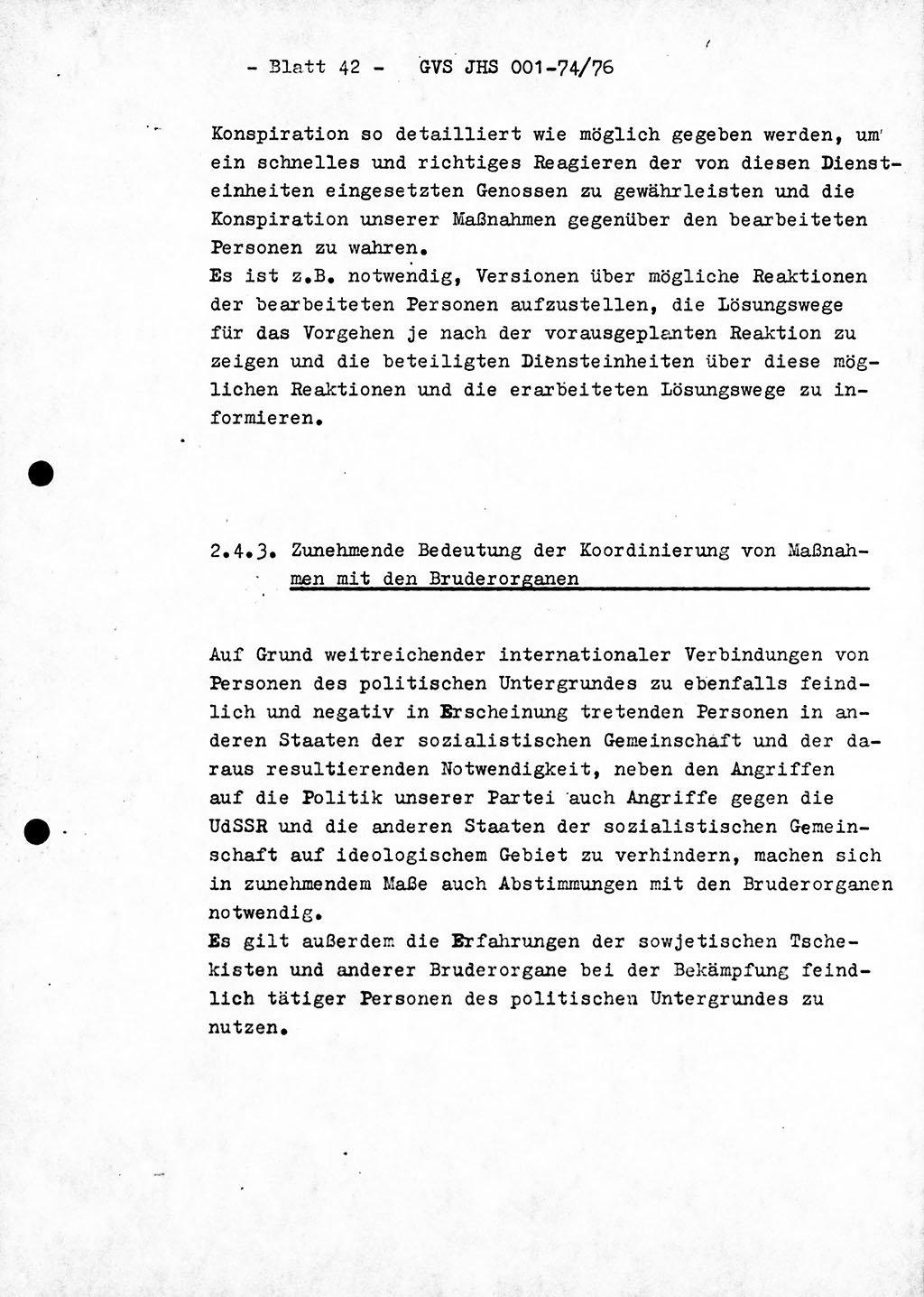 Diplomarbeit Hauptmann Joachim Tischendorf (HA ⅩⅩ), Ministerium für Staatssicherheit (MfS) der Deutschen Demokratischen Republik (DDR), Juristische Hochschule (JHS), Geheime Verschlußsache (GVS) 001-74/76, Potsdam 1976, Seite 42 (Dipl.-Arb. MfS DDR JHS GVS 001-74/76 1976, S. 42)