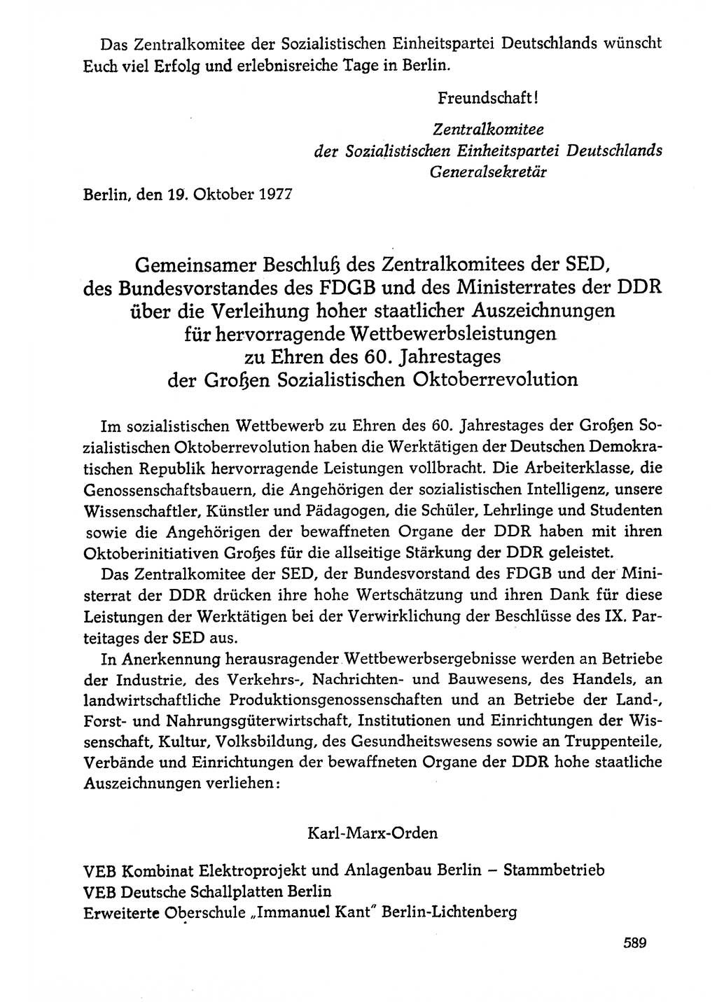 Dokumente der Sozialistischen Einheitspartei Deutschlands (SED) [Deutsche Demokratische Republik (DDR)] 1976-1977, Seite 589 (Dok. SED DDR 1976-1977, S. 589)