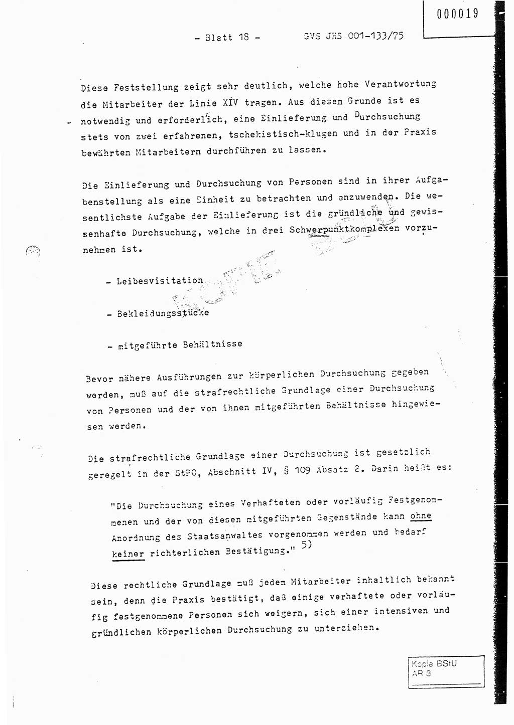 Fachschulabschlußarbeit Major Werner Braun (Abt. ⅩⅣ), Hauptmann Klaus Zeiß (Abt. ⅩⅣ), Ministerium für Staatssicherheit (MfS) [Deutsche Demokratische Republik (DDR)], Juristische Hochschule (JHS), Geheime Verschlußsache (GVS) 001-133/75, Potsdam 1976, Blatt 18 (FS-Abschl.-Arb. MfS DDR JHS GVS 001-133/75 1976, Bl. 18)