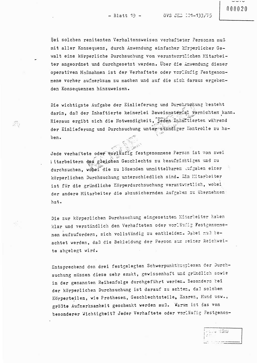 Fachschulabschlußarbeit Major Werner Braun (Abt. ⅩⅣ), Hauptmann Klaus Zeiß (Abt. ⅩⅣ), Ministerium für Staatssicherheit (MfS) [Deutsche Demokratische Republik (DDR)], Juristische Hochschule (JHS), Geheime Verschlußsache (GVS) 001-133/75, Potsdam 1976, Blatt 19 (FS-Abschl.-Arb. MfS DDR JHS GVS 001-133/75 1976, Bl. 19)