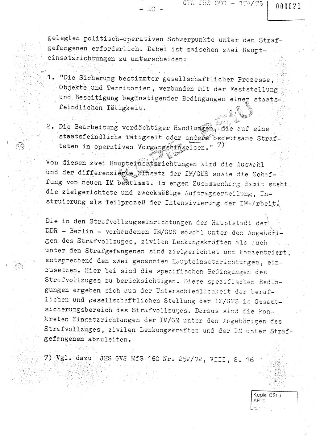 Fachschulabschlußarbeit Oberleutnant Adolf Cichon (Abt. Ⅶ), Ministerium für Staatssicherheit (MfS) [Deutsche Demokratische Republik (DDR)], Juristische Hochschule (JHS), Geheime Verschlußsache (GVS) 001-174/75, Potsdam 1976, Seite 20 (FS-Abschl.-Arb. MfS DDR JHS GVS 001-174/75 1976, S. 20)