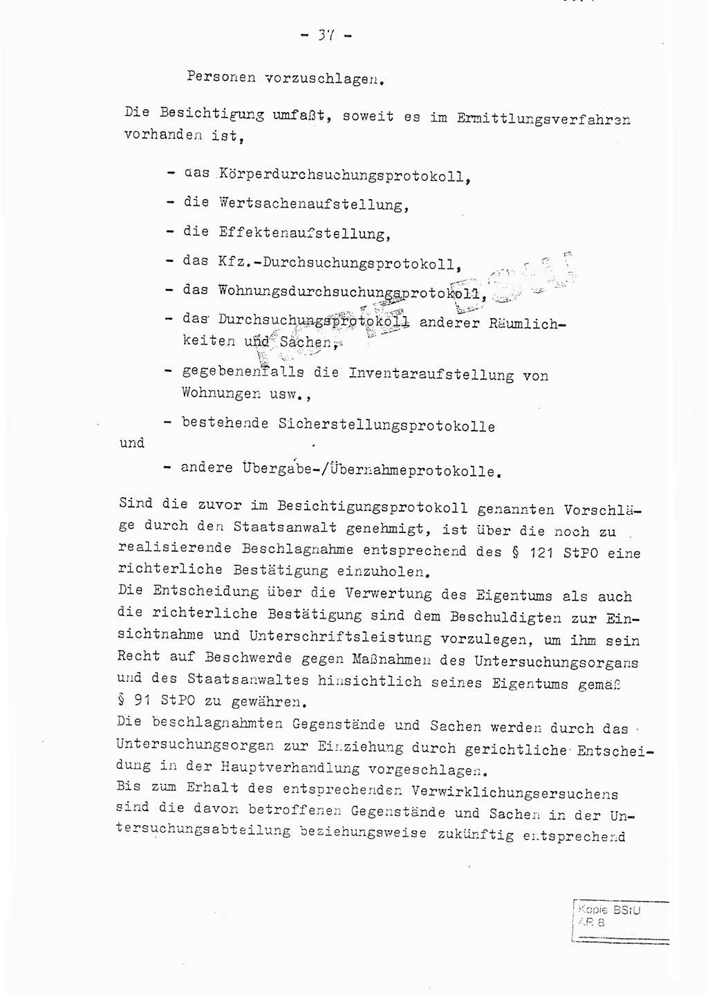 Fachschulabschlußarbeit Leutnant Volkmar Taubert (HA Ⅸ/9), Leutnant Axel Naumann (HA Ⅸ/9), Unterleutnat Detlef Debski (HA Ⅸ/9), Ministerium für Staatssicherheit (MfS) [Deutsche Demokratische Republik (DDR)], Juristische Hochschule (JHS), Vertrauliche Verschlußsache (VVS) 001-699/76, Potsdam 1976, Seite 37 (FS-Abschl.-Arb. MfS DDR JHS VVS 001-699/76 1976, S. 37)