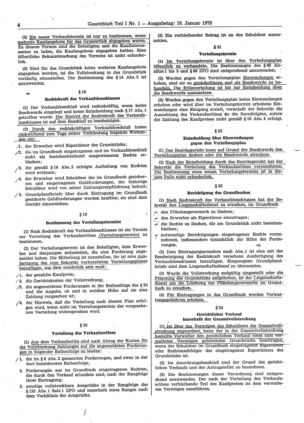 Gesetzblatt (GBl.) der Deutschen Demokratischen Republik (DDR) Teil Ⅰ 1976, Seite 4 (GBl. DDR Ⅰ 1976, S. 4)