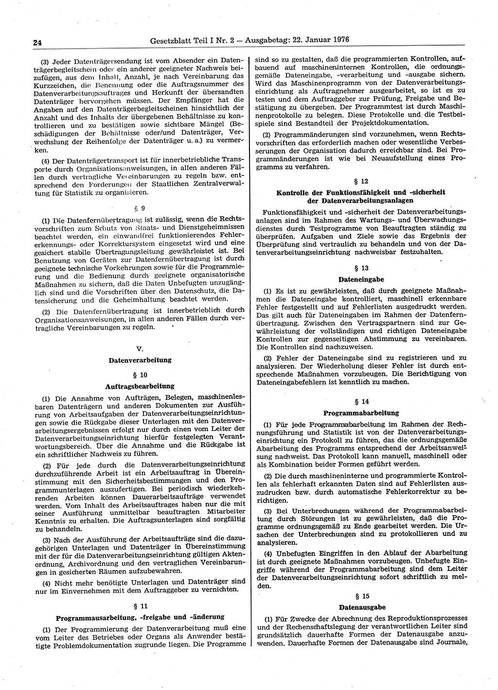 Gesetzblatt (GBl.) der Deutschen Demokratischen Republik (DDR) Teil Ⅰ 1976, Seite 24 (GBl. DDR Ⅰ 1976, S. 24)