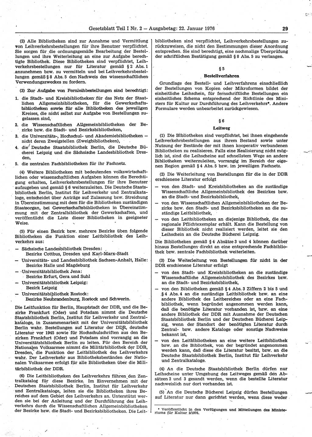 Gesetzblatt (GBl.) der Deutschen Demokratischen Republik (DDR) Teil Ⅰ 1976, Seite 29 (GBl. DDR Ⅰ 1976, S. 29)