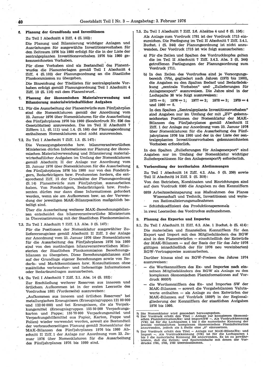 Gesetzblatt (GBl.) der Deutschen Demokratischen Republik (DDR) Teil Ⅰ 1976, Seite 40 (GBl. DDR Ⅰ 1976, S. 40)