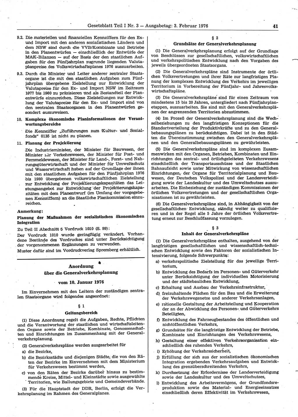 Gesetzblatt (GBl.) der Deutschen Demokratischen Republik (DDR) Teil Ⅰ 1976, Seite 41 (GBl. DDR Ⅰ 1976, S. 41)