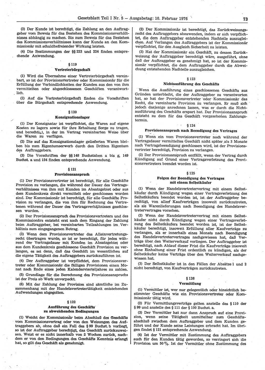 Gesetzblatt (GBl.) der Deutschen Demokratischen Republik (DDR) Teil Ⅰ 1976, Seite 73 (GBl. DDR Ⅰ 1976, S. 73)