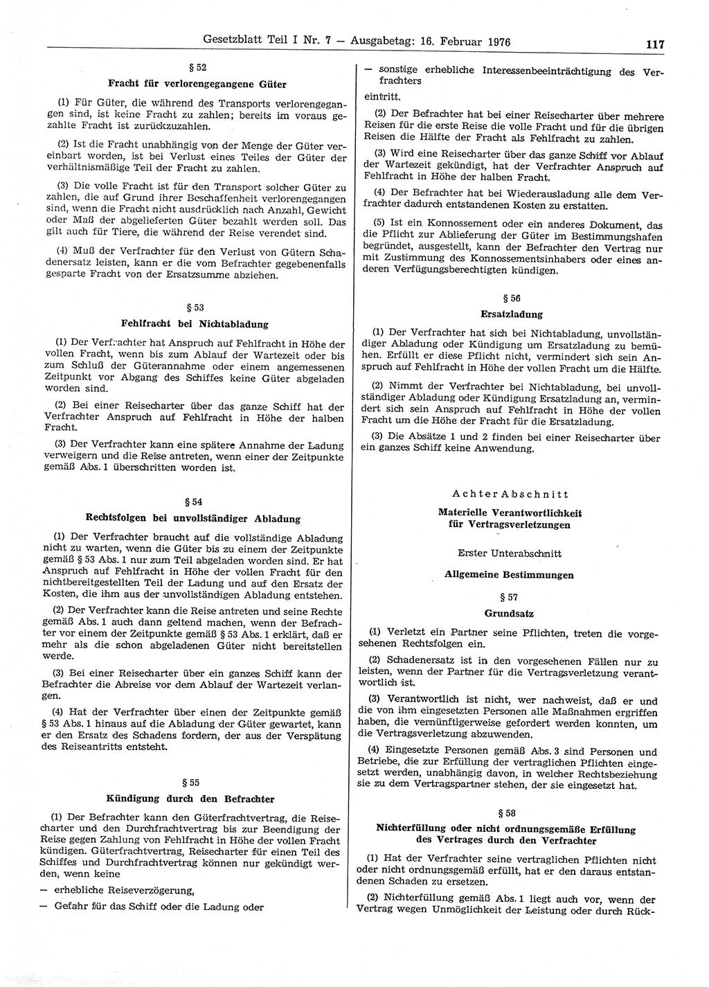 Gesetzblatt (GBl.) der Deutschen Demokratischen Republik (DDR) Teil Ⅰ 1976, Seite 117 (GBl. DDR Ⅰ 1976, S. 117)