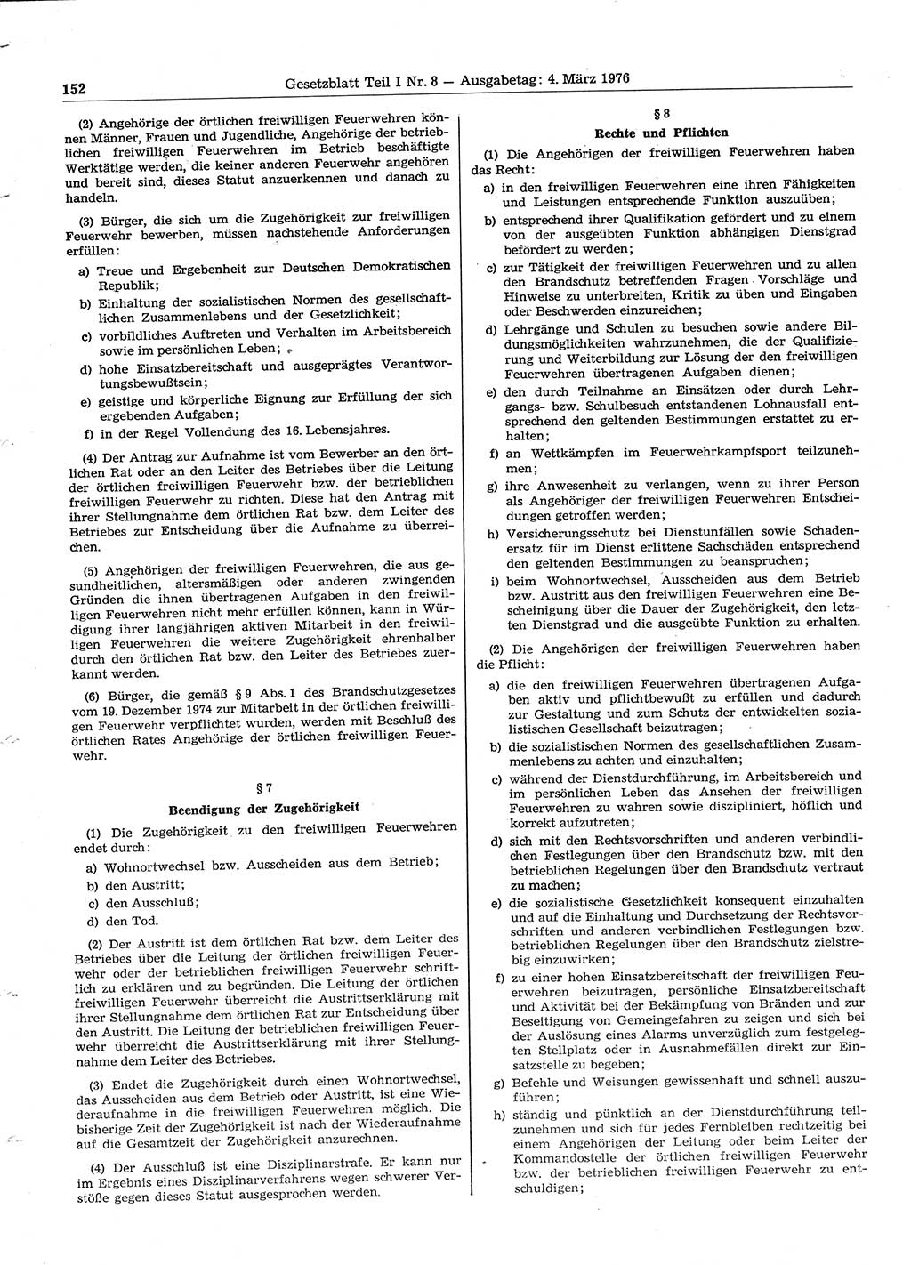 Gesetzblatt (GBl.) der Deutschen Demokratischen Republik (DDR) Teil Ⅰ 1976, Seite 152 (GBl. DDR Ⅰ 1976, S. 152)