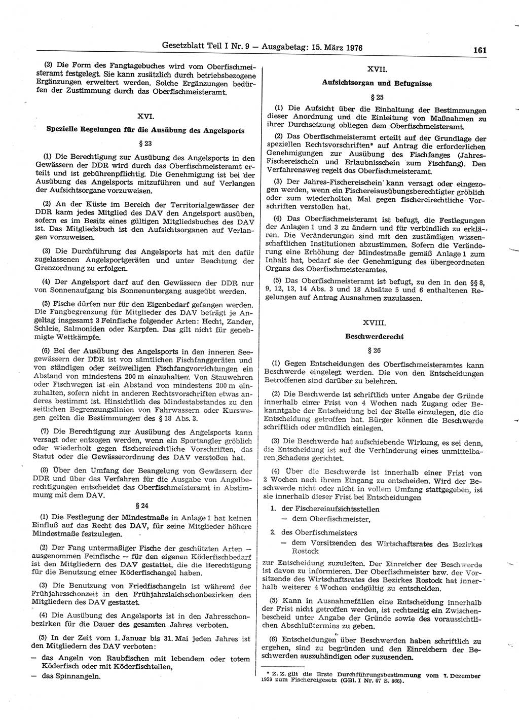 Gesetzblatt (GBl.) der Deutschen Demokratischen Republik (DDR) Teil Ⅰ 1976, Seite 161 (GBl. DDR Ⅰ 1976, S. 161)