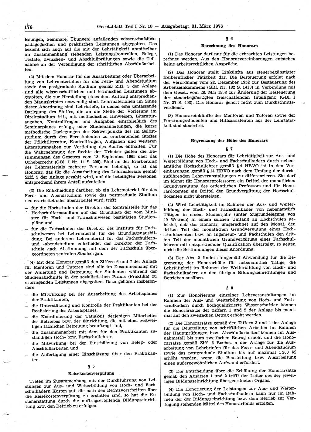 Gesetzblatt (GBl.) der Deutschen Demokratischen Republik (DDR) Teil Ⅰ 1976, Seite 176 (GBl. DDR Ⅰ 1976, S. 176)