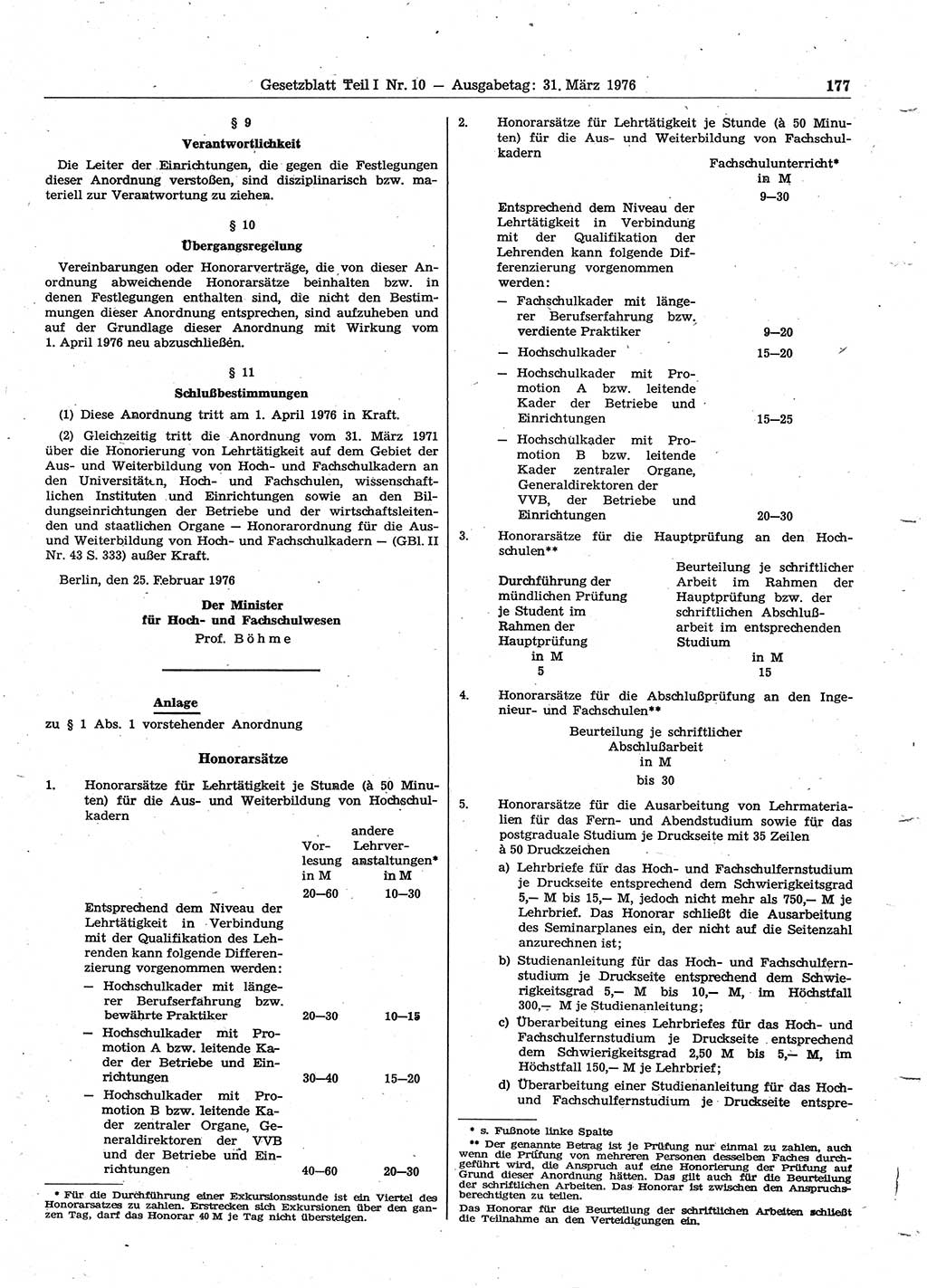 Gesetzblatt (GBl.) der Deutschen Demokratischen Republik (DDR) Teil Ⅰ 1976, Seite 177 (GBl. DDR Ⅰ 1976, S. 177)