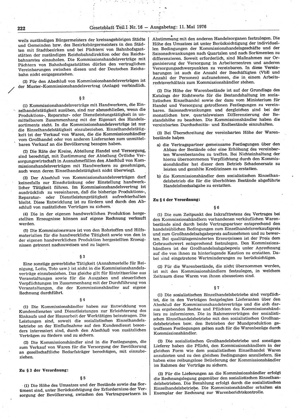 Gesetzblatt (GBl.) der Deutschen Demokratischen Republik (DDR) Teil Ⅰ 1976, Seite 222 (GBl. DDR Ⅰ 1976, S. 222)