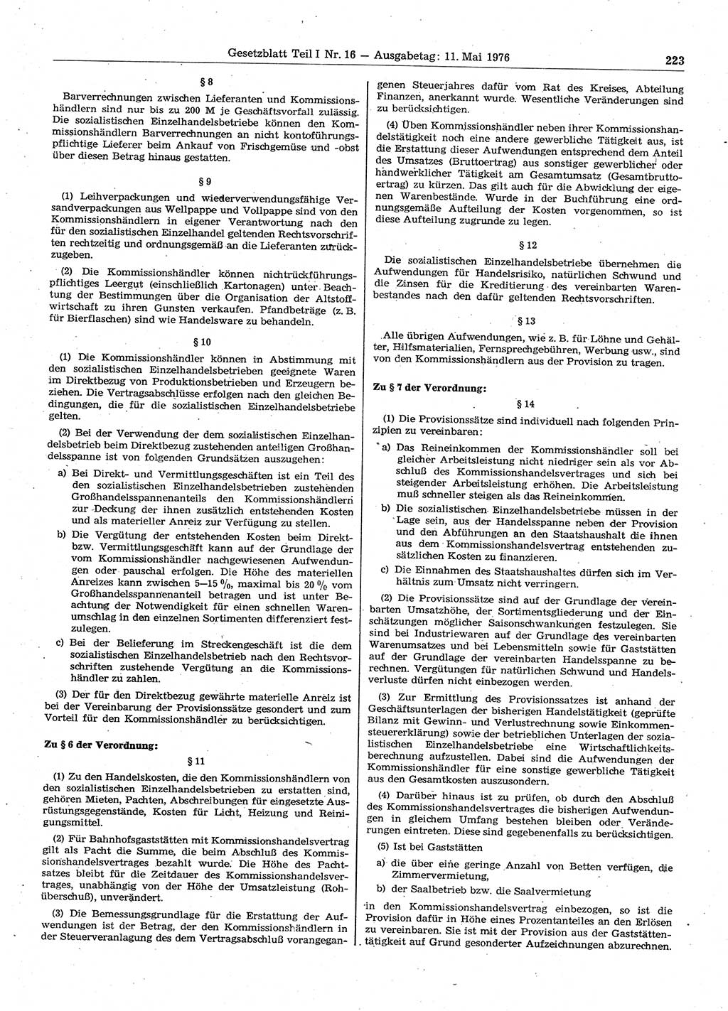 Gesetzblatt (GBl.) der Deutschen Demokratischen Republik (DDR) Teil Ⅰ 1976, Seite 223 (GBl. DDR Ⅰ 1976, S. 223)