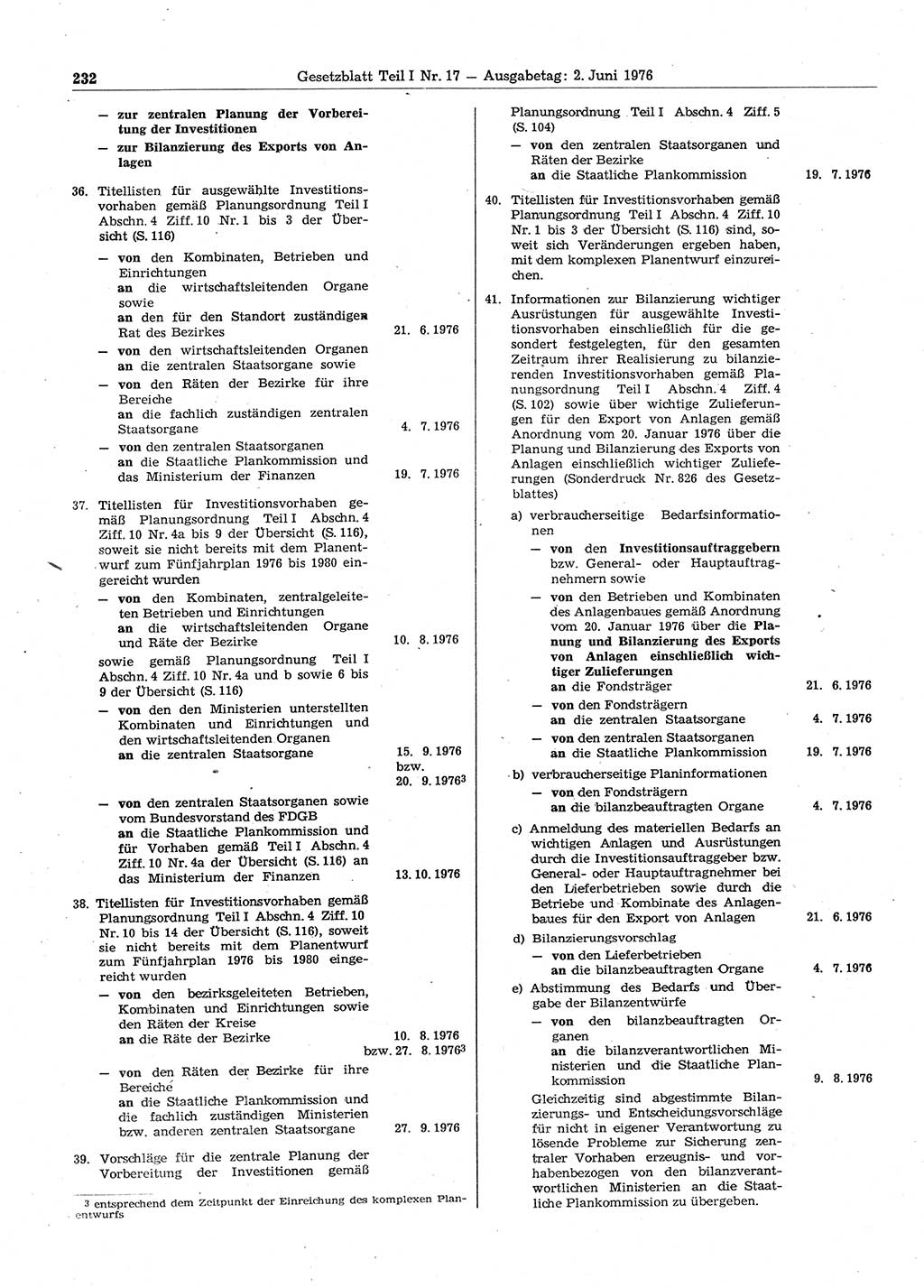 Gesetzblatt (GBl.) der Deutschen Demokratischen Republik (DDR) Teil Ⅰ 1976, Seite 232 (GBl. DDR Ⅰ 1976, S. 232)