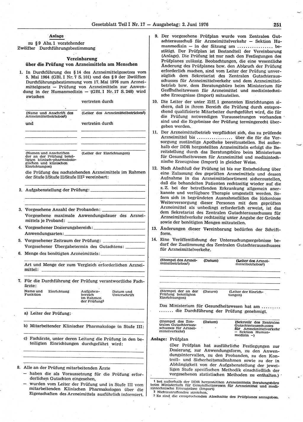 Gesetzblatt (GBl.) der Deutschen Demokratischen Republik (DDR) Teil Ⅰ 1976, Seite 251 (GBl. DDR Ⅰ 1976, S. 251)