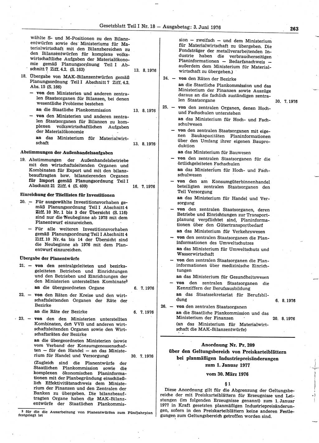 Gesetzblatt (GBl.) der Deutschen Demokratischen Republik (DDR) Teil Ⅰ 1976, Seite 263 (GBl. DDR Ⅰ 1976, S. 263)