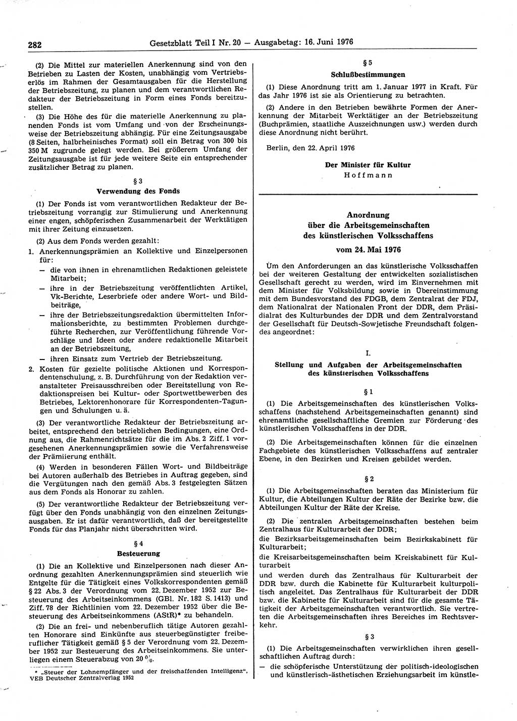 Gesetzblatt (GBl.) der Deutschen Demokratischen Republik (DDR) Teil Ⅰ 1976, Seite 282 (GBl. DDR Ⅰ 1976, S. 282)