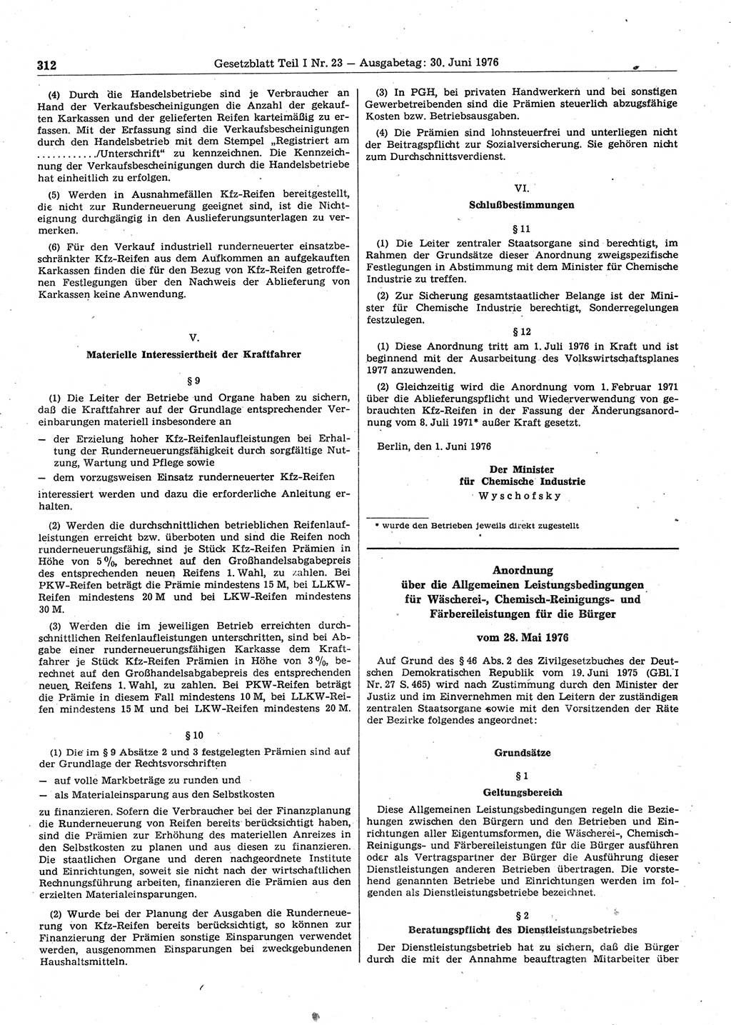 Gesetzblatt (GBl.) der Deutschen Demokratischen Republik (DDR) Teil Ⅰ 1976, Seite 312 (GBl. DDR Ⅰ 1976, S. 312)