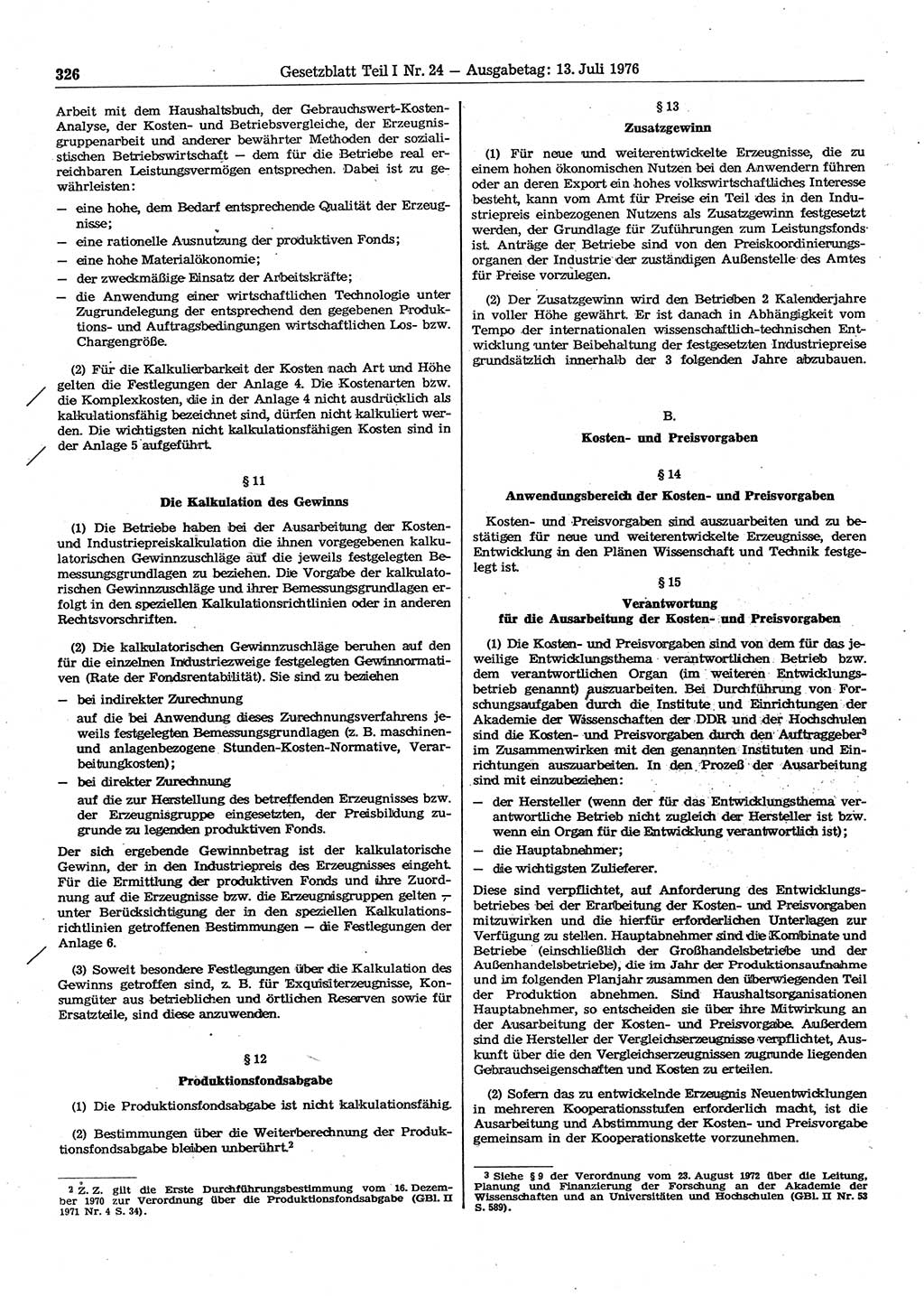 Gesetzblatt (GBl.) der Deutschen Demokratischen Republik (DDR) Teil Ⅰ 1976, Seite 326 (GBl. DDR Ⅰ 1976, S. 326)