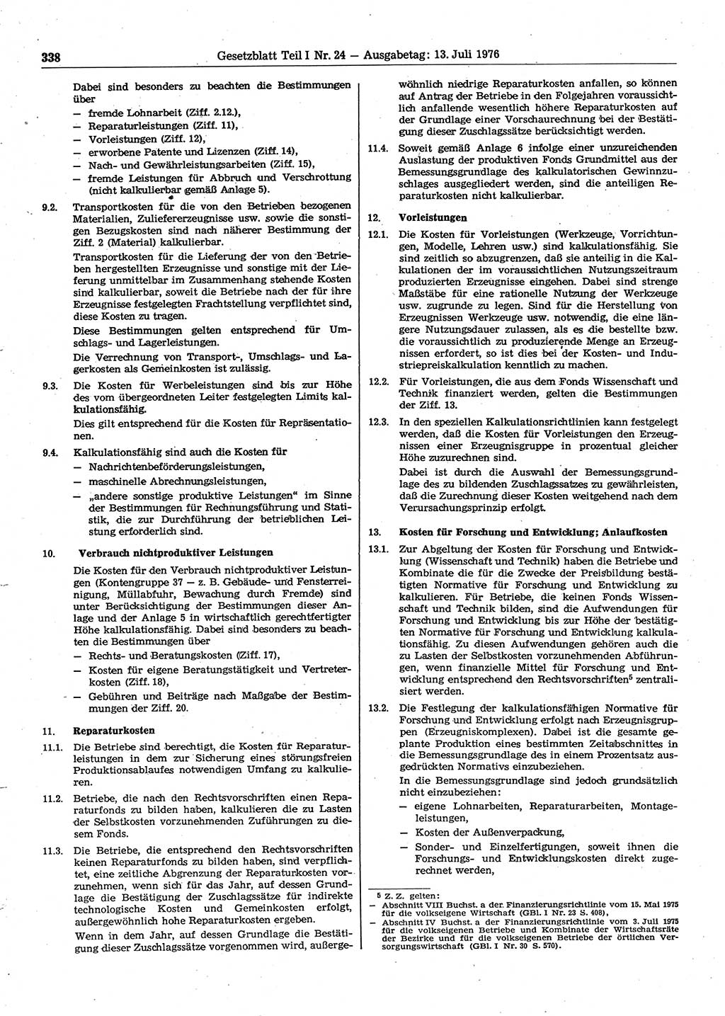 Gesetzblatt (GBl.) der Deutschen Demokratischen Republik (DDR) Teil Ⅰ 1976, Seite 338 (GBl. DDR Ⅰ 1976, S. 338)