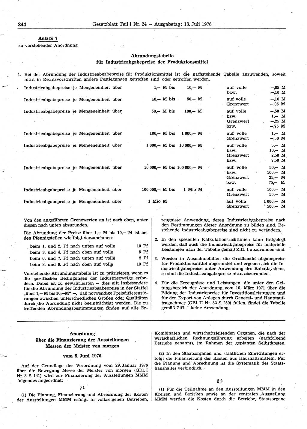 Gesetzblatt (GBl.) der Deutschen Demokratischen Republik (DDR) Teil Ⅰ 1976, Seite 344 (GBl. DDR Ⅰ 1976, S. 344)
