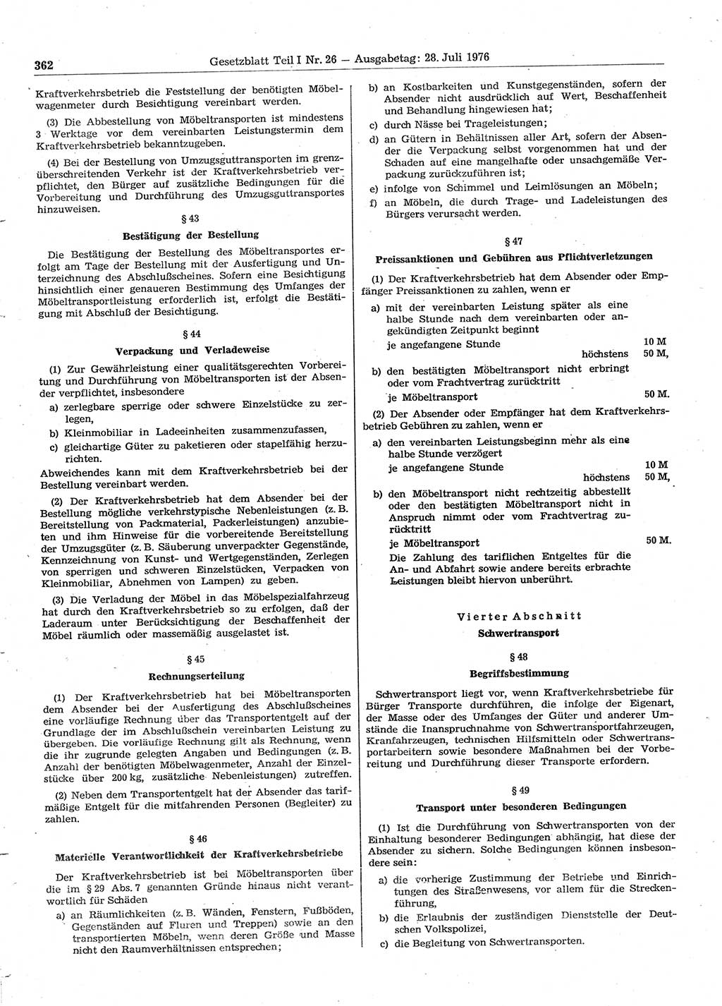 Gesetzblatt (GBl.) der Deutschen Demokratischen Republik (DDR) Teil Ⅰ 1976, Seite 362 (GBl. DDR Ⅰ 1976, S. 362)