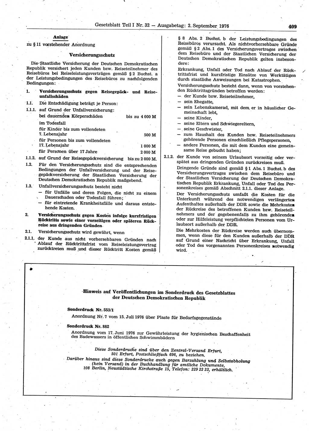 Gesetzblatt (GBl.) der Deutschen Demokratischen Republik (DDR) Teil Ⅰ 1976, Seite 409 (GBl. DDR Ⅰ 1976, S. 409)
