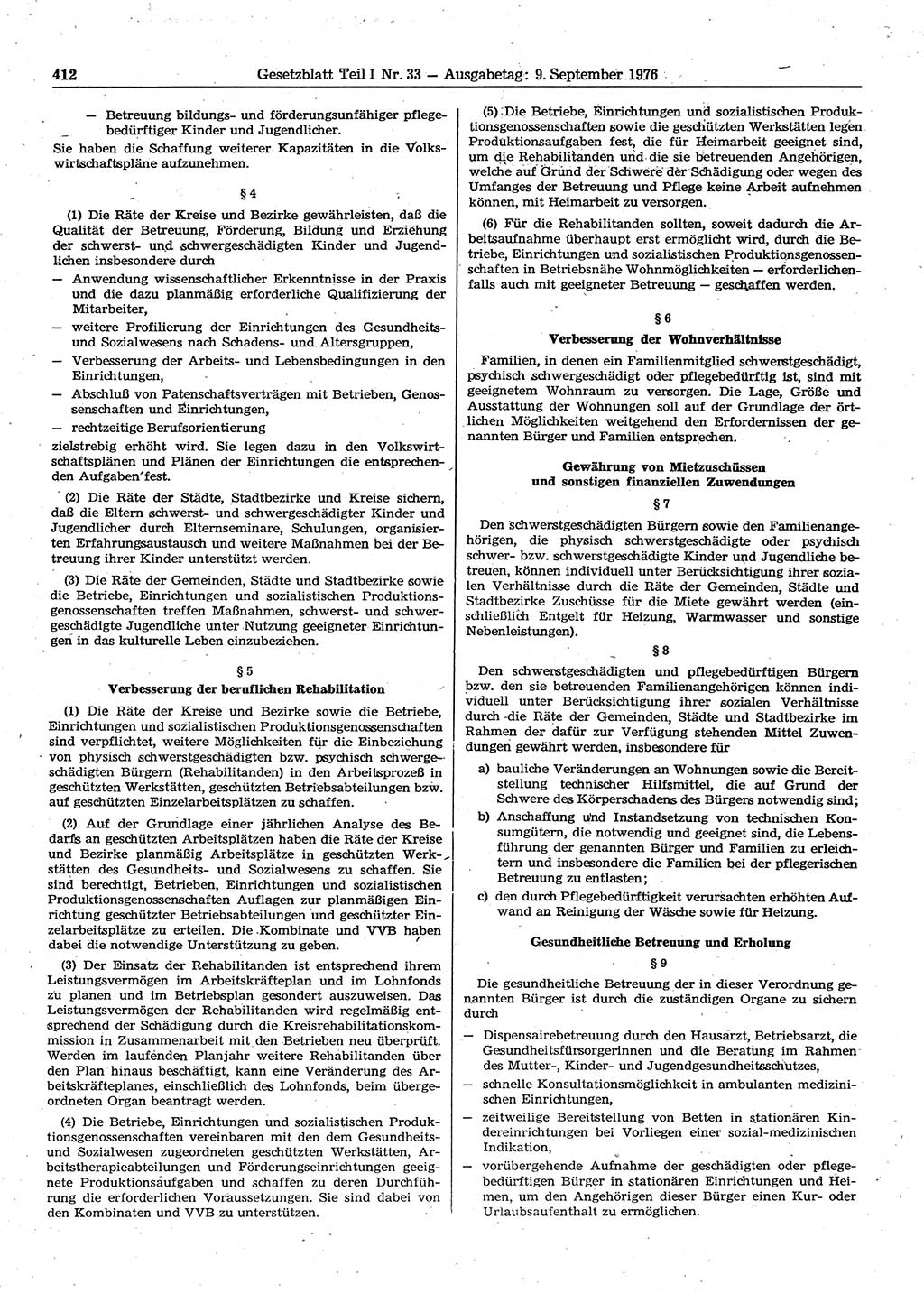Gesetzblatt (GBl.) der Deutschen Demokratischen Republik (DDR) Teil Ⅰ 1976, Seite 412 (GBl. DDR Ⅰ 1976, S. 412)