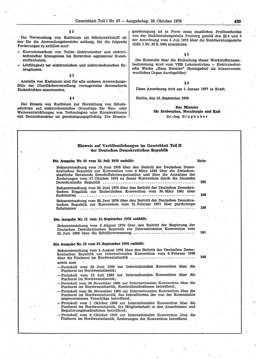 Gesetzblatt (GBl.) der Deutschen Demokratischen Republik (DDR) Teil Ⅰ 1976, Seite 439 (GBl. DDR Ⅰ 1976, S. 439)