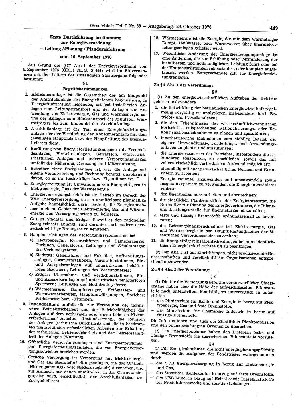 Gesetzblatt (GBl.) der Deutschen Demokratischen Republik (DDR) Teil Ⅰ 1976, Seite 449 (GBl. DDR Ⅰ 1976, S. 449)
