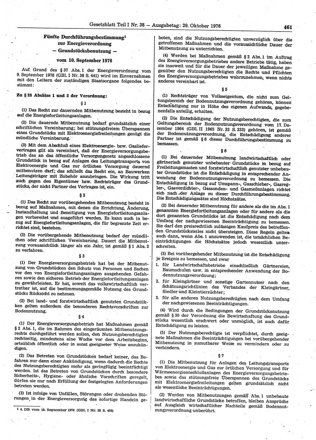 Gesetzblatt (GBl.) der Deutschen Demokratischen Republik (DDR) Teil Ⅰ 1976, Seite 461 (GBl. DDR Ⅰ 1976, S. 461)