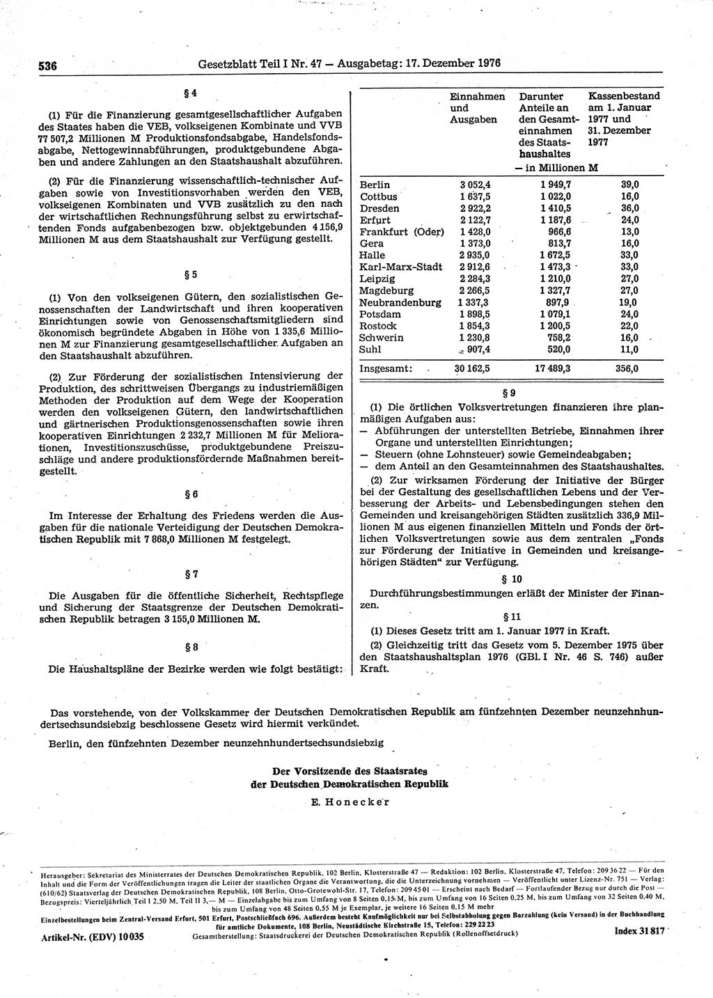 Gesetzblatt (GBl.) der Deutschen Demokratischen Republik (DDR) Teil Ⅰ 1976, Seite 536 (GBl. DDR Ⅰ 1976, S. 536)