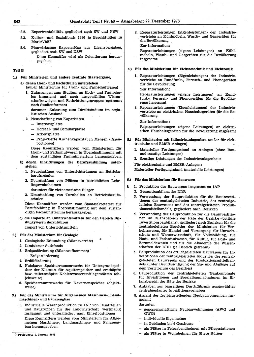 Gesetzblatt (GBl.) der Deutschen Demokratischen Republik (DDR) Teil Ⅰ 1976, Seite 542 (GBl. DDR Ⅰ 1976, S. 542)