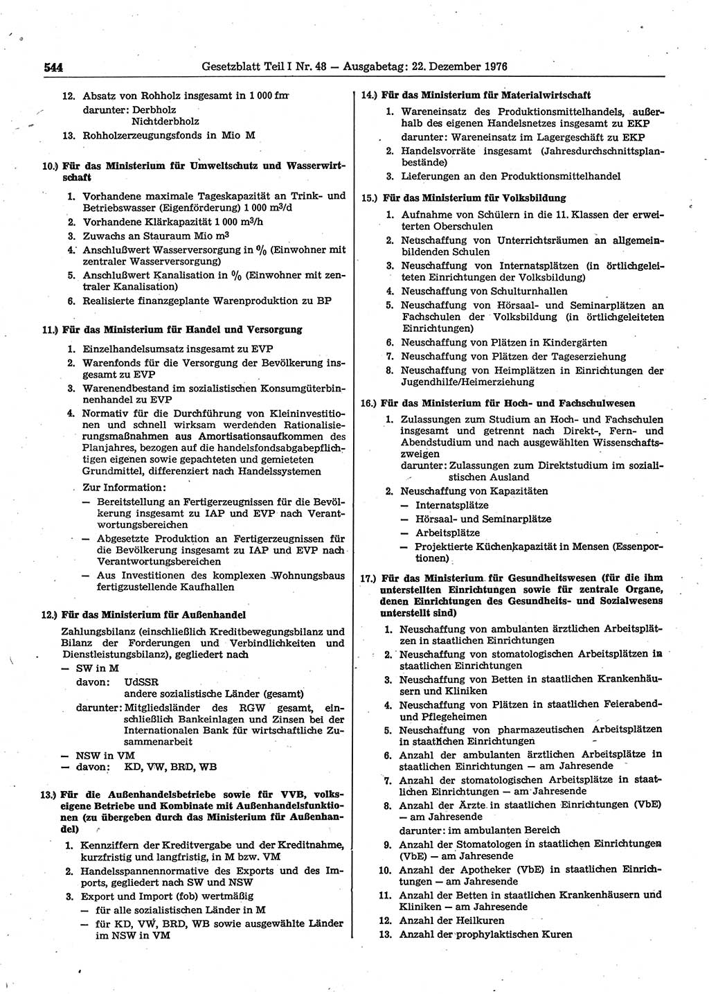 Gesetzblatt (GBl.) der Deutschen Demokratischen Republik (DDR) Teil Ⅰ 1976, Seite 544 (GBl. DDR Ⅰ 1976, S. 544)