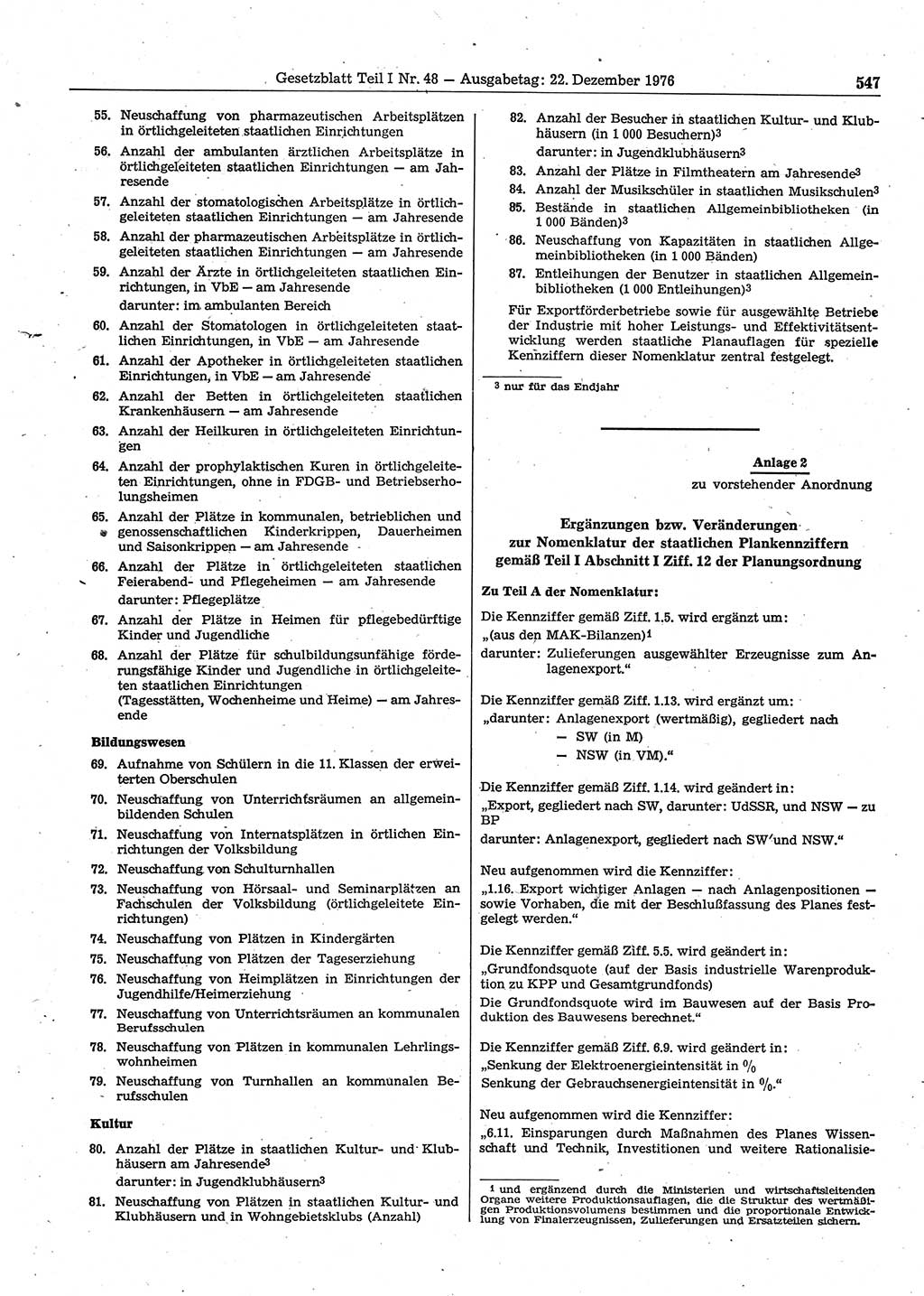 Gesetzblatt (GBl.) der Deutschen Demokratischen Republik (DDR) Teil Ⅰ 1976, Seite 547 (GBl. DDR Ⅰ 1976, S. 547)