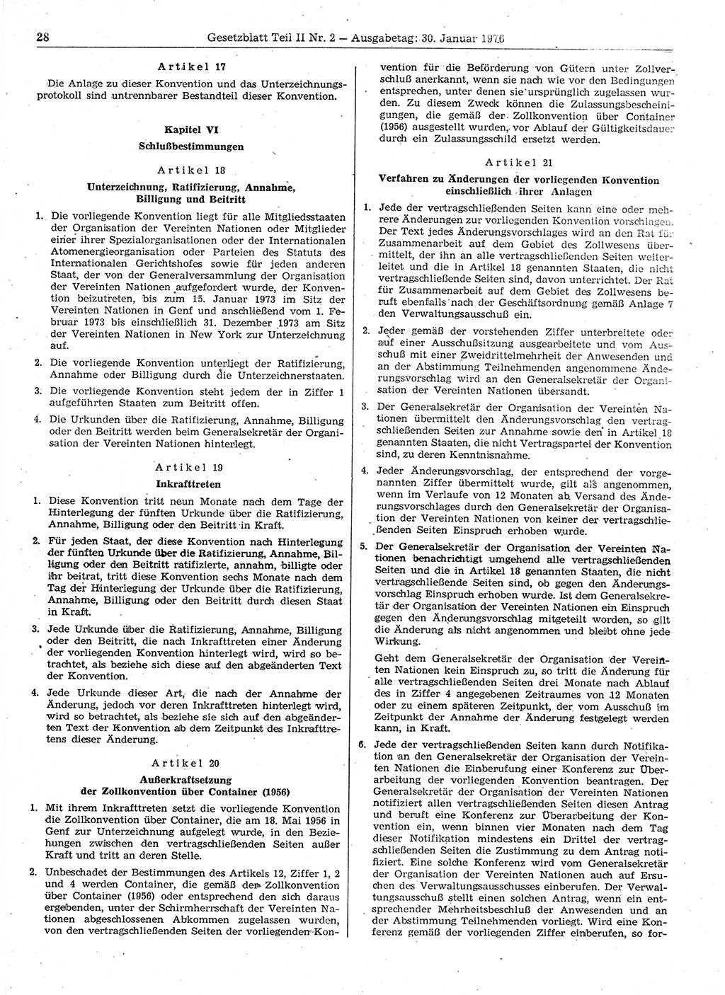 Gesetzblatt (GBl.) der Deutschen Demokratischen Republik (DDR) Teil ⅠⅠ 1976, Seite 28 (GBl. DDR ⅠⅠ 1976, S. 28)