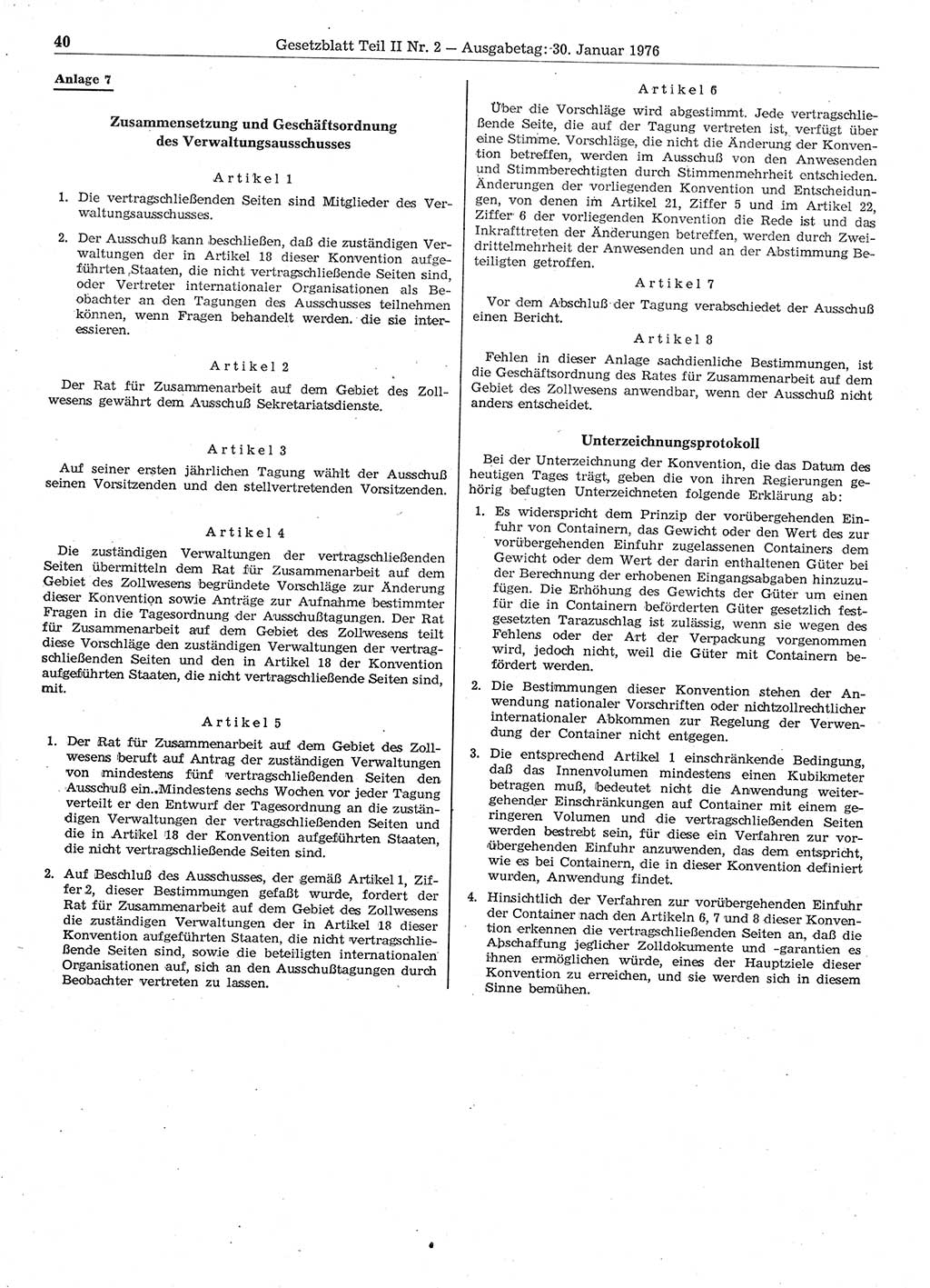 Gesetzblatt (GBl.) der Deutschen Demokratischen Republik (DDR) Teil ⅠⅠ 1976, Seite 40 (GBl. DDR ⅠⅠ 1976, S. 40)