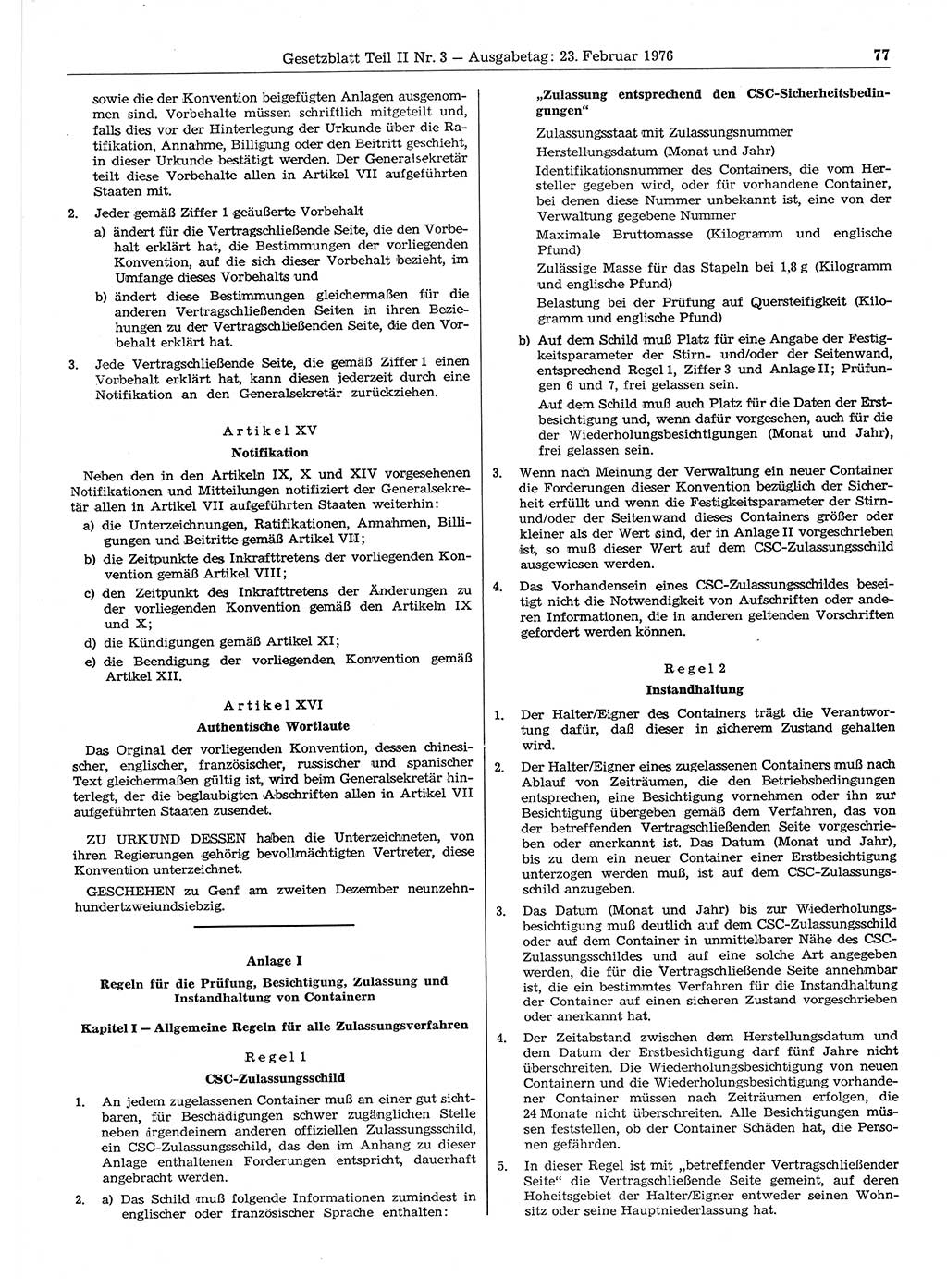 Gesetzblatt (GBl.) der Deutschen Demokratischen Republik (DDR) Teil ⅠⅠ 1976, Seite 77 (GBl. DDR ⅠⅠ 1976, S. 77)