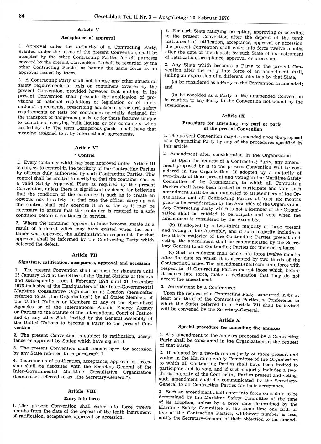 Gesetzblatt (GBl.) der Deutschen Demokratischen Republik (DDR) Teil ⅠⅠ 1976, Seite 84 (GBl. DDR ⅠⅠ 1976, S. 84)