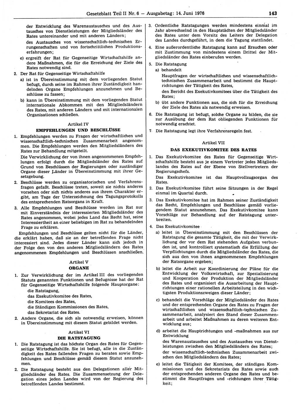 Gesetzblatt (GBl.) der Deutschen Demokratischen Republik (DDR) Teil ⅠⅠ 1976, Seite 143 (GBl. DDR ⅠⅠ 1976, S. 143)