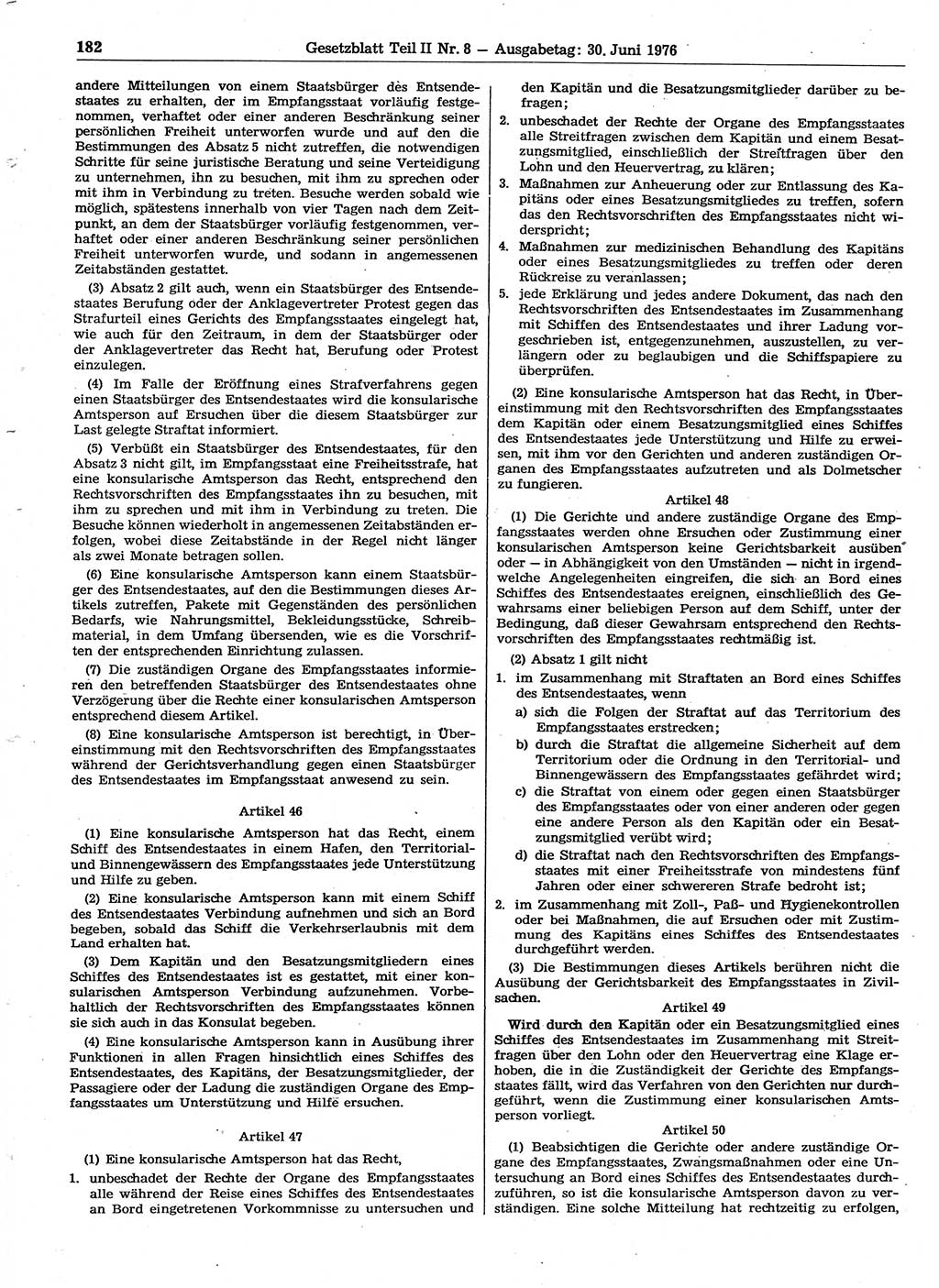 Gesetzblatt (GBl.) der Deutschen Demokratischen Republik (DDR) Teil ⅠⅠ 1976, Seite 182 (GBl. DDR ⅠⅠ 1976, S. 182)
