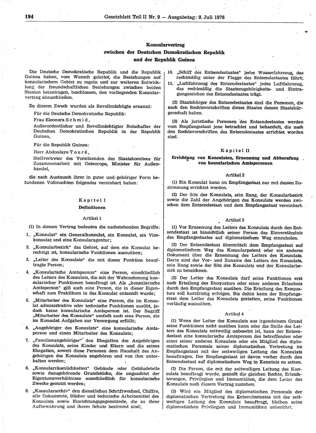 Gesetzblatt (GBl.) der Deutschen Demokratischen Republik (DDR) Teil ⅠⅠ 1976, Seite 194 (GBl. DDR ⅠⅠ 1976, S. 194)
