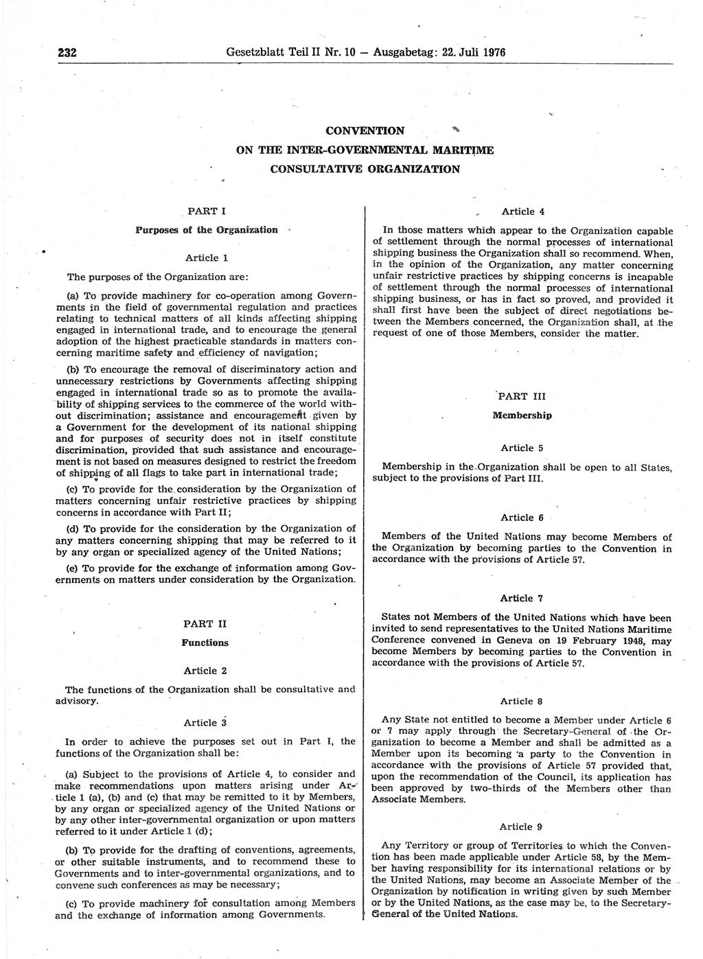 Gesetzblatt (GBl.) der Deutschen Demokratischen Republik (DDR) Teil ⅠⅠ 1976, Seite 232 (GBl. DDR ⅠⅠ 1976, S. 232)